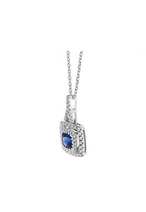 Double Halo Sapphire & Diamond Pendant in 18k White Gold