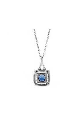 Double Halo Sapphire & Diamond Pendant in 18k White Gold