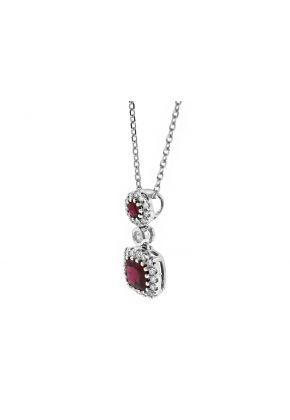 Dangling Ruby Necklace with Halos of Diamonds in 18k White Gold