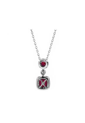 Dangling Ruby Necklace with Halos of Diamonds in 18k White Gold