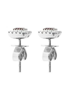 Square Ruby Stud Earrings with Halo of Diamonds in 18k White Gold