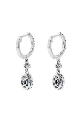 Dangling Sapphire Hoop Earrings with Diamonds 18k White Gold