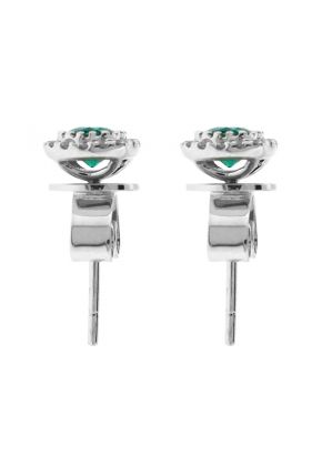 Emerald Stud Earrings with Halo of Diamonds in 18k White Gold