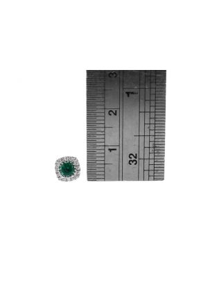 Emerald Stud Earrings with Halo of Diamonds in 18k White Gold