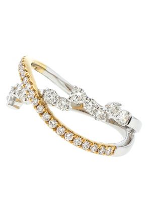 Ladies Two Tone Crossover Ring with Diamonds in 18k White And Yellow Gold