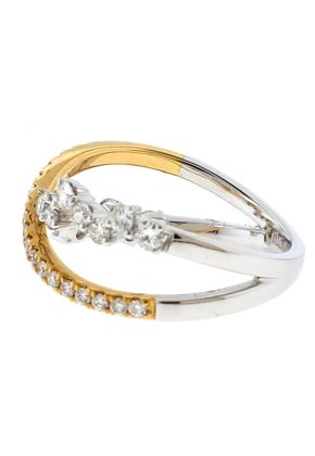 Ladies Two Tone Crossover Ring with Diamonds in 18k White And Yellow Gold