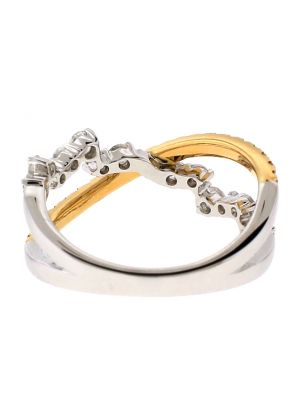 Ladies Two Tone Crossover Ring with Diamonds in 18k White And Yellow Gold