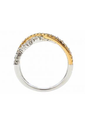 Ladies Two Tone Crossover Ring with Diamonds in 18k White And Yellow Gold