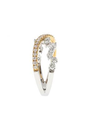 Ladies Two Tone Crossover Ring with Diamonds in 18k White And Yellow Gold
