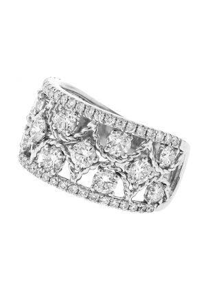 Openwork Style Ring with Diamonds and Rope Design in 18k White Gold
