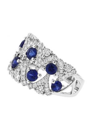 Sapphire Openwork Ring with Diamonds in 18k White Gold