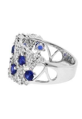 Sapphire Openwork Ring with Diamonds in 18k White Gold