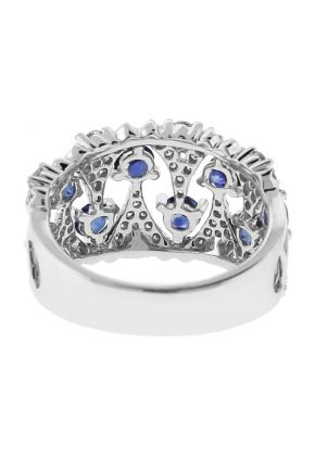 Sapphire Openwork Ring with Diamonds in 18k White Gold