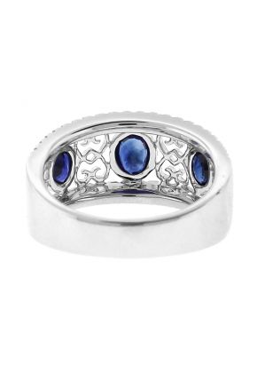 Sapphire Ring with Diamonds and Filigree Design in 18k White Gold