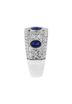 Sapphire Ring with Diamonds and Filigree Design in 18k White Gold