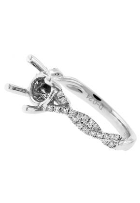 Semi Mount Twist Style Engagement Ring with Diamonds in 18k White Gold