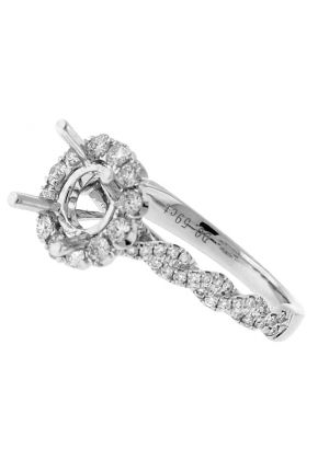 Semi Mount Round Halo Twist Style Engagement Ring with Diamonds in 18k White Gold