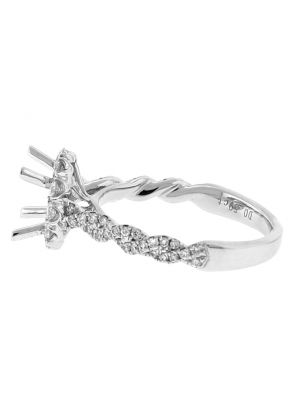 Semi Mount Round Halo Twist Style Engagement Ring with Diamonds in 18k White Gold