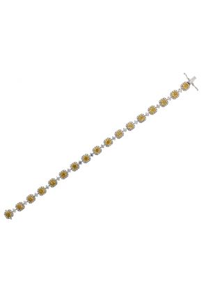 Fancy Yellow Diamond Tennis Bracelet with Halos of White Diamonds in 18k White Gold