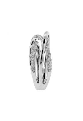 Abstract Crossover Style Ring with Pav?? Set Diamonds in 18k White Gold