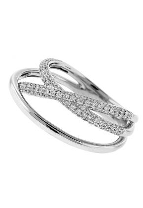 Abstract Crossover Style Ring with Pav?? Set Diamonds in 18k White Gold
