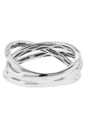 Abstract Crossover Style Ring with Pav?? Set Diamonds in 18k White Gold
