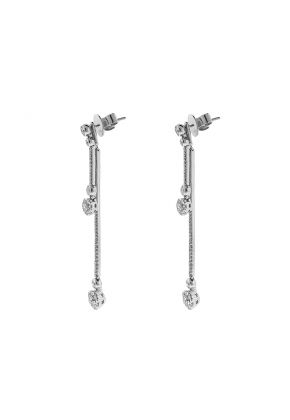 Long Double Dangling Earrings with Diamonds in 18k White Gold