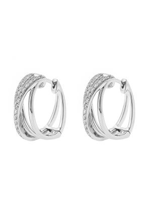 Crossover Style Huggie Earrings with Diamonds in 18k White Gold