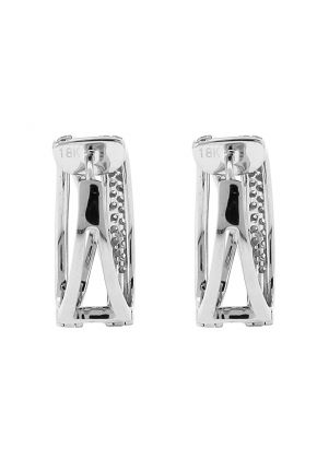 Crossover Style Huggie Earrings with Diamonds in 18k White Gold