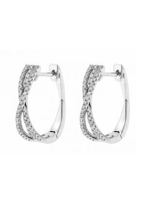Crossover Style Huggie Earrings with Diamonds in 18k White Gold