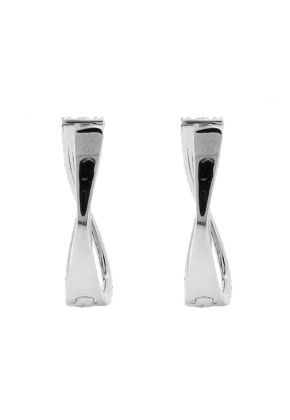 Crossover Style Huggie Earrings with Diamonds in 18k White Gold