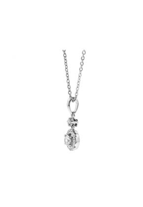 Solitaire Style Pendant with Halo of Diamonds in 18k White Gold
