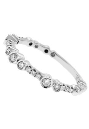 Wedding / Anniversary Band with Abstract Bezel Set Diamonds in 18k White Gold