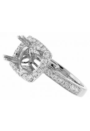 Square Halo Semi Mount Engagement Ring with Graduating Diamonds in 18k White Gold