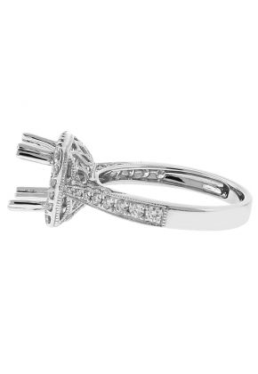 Square Halo Semi Mount Engagement Ring with Graduating Diamonds in 18k White Gold