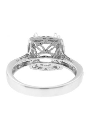 Square Halo Semi Mount Engagement Ring with Graduating Diamonds in 18k White Gold
