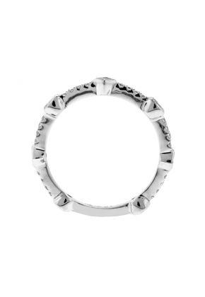 Wedding / Anniversary Band with Pattern of Bezel Set Round & Princess Cut Diamonds in 18k White Gold