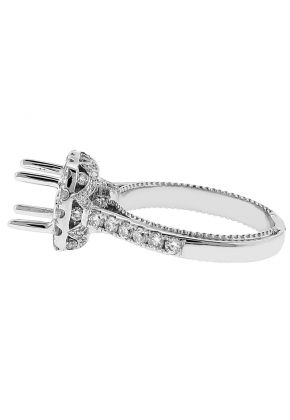 Semi Mount Square Halo Engagement Ring with Diamonds in 18k White Gold