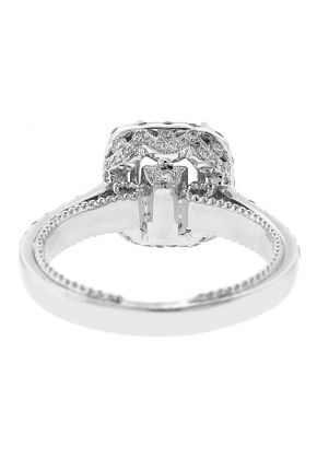 Semi Mount Square Halo Engagement Ring with Diamonds in 18k White Gold