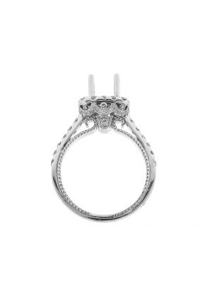 Semi Mount Square Halo Engagement Ring with Diamonds in 18k White Gold