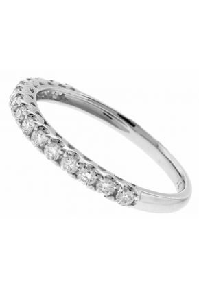 Single Row Wedding / Anniversary Band with Scallop Design Between Diamonds in 18k White Gold