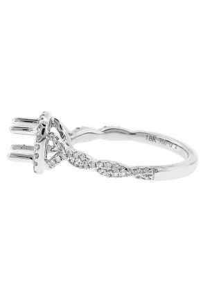 Semi Mount Square Halo Twist Shank Engagement Ring with Diamonds in 18k White Gold