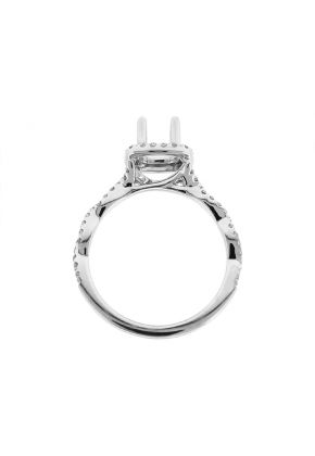 Semi Mount Square Halo Twist Shank Engagement Ring with Diamonds in 18k White Gold