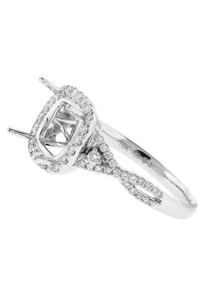 Semi Mount Square Halo Twist Shank Engagement Ring with Diamonds in 18k White Gold