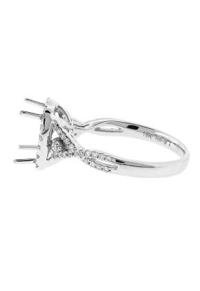 Semi Mount Square Halo Twist Shank Engagement Ring with Diamonds in 18k White Gold