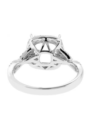 Semi Mount Square Halo Twist Shank Engagement Ring with Diamonds in 18k White Gold