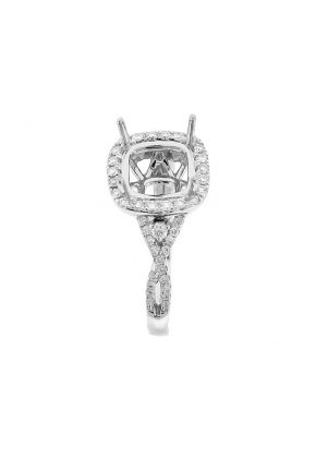 Semi Mount Square Halo Twist Shank Engagement Ring with Diamonds in 18k White Gold