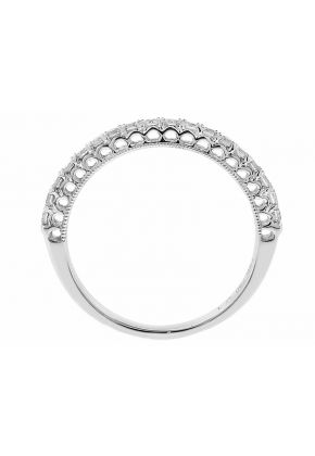 Single Row Wedding / Anniversary Band with Openwork Design and Diamonds in 18k White Gold