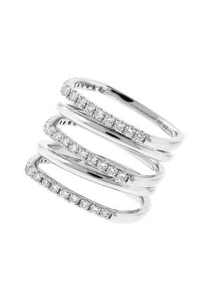 Spiral Design Cocktail Ring with Alternating Rows of Diamonds and 18k White Gold