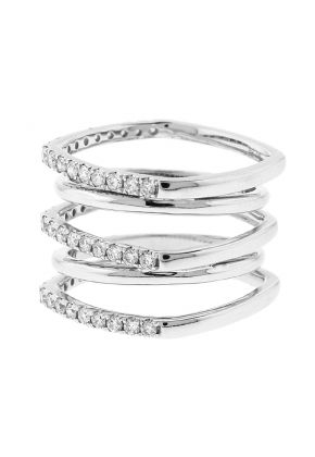 Spiral Design Cocktail Ring with Alternating Rows of Diamonds and 18k White Gold